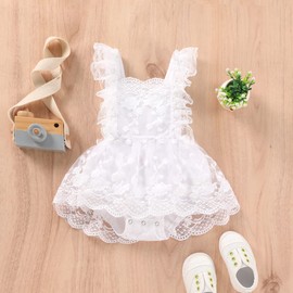 FYMNSI Newborn Baby Girl Lace Romper, Ruffle, Sleeveless Bodysuit, One-Piece Princess Bodysuit with Headband Set, White lace