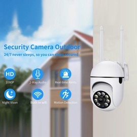 Cámara de Seguridad para Exteriores, Cámara WIFI 1080P para Seguridad en el Hogar con Inclinación Panorámica de 350°, Cámara Inalámbrica con Aplicación de Teléfono, Visión