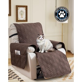 YUEANG Waterproof Recliner Chair Cover, Oversized Reversible Recliner Chair Covers with Pocket Washable Reclining Chair Covers Furniture Protector for Kids, Pets (28'', Chocolate)