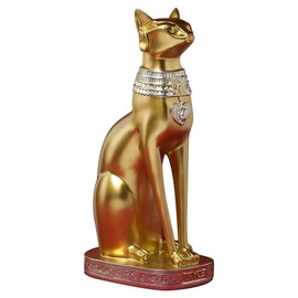 Ni-JASW 12 inch Tall Gold Egyptian Cat Goddess Bastet Statue, Ancient Egypt Bast Figurines Home Decor