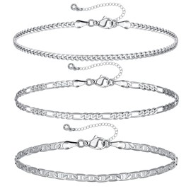 KissYan Gold Layered Ankle Bracelets for Women, Dainty 14k Gold Plated Layering Anklets Set Adjustable Fashion Cuban Link Snake Tennis Chain Ankles Summer Beach Foot Jewelry Gifts for Women