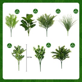 15Pcs Artificial Outdoor Plants UV Resistant Fake Plastic Greenery Boxwood Asparagus Ferns Spring Grass for Outside Yard Front Porch Patio Window Box Planter Hanging Basket Decor (Yellow Green)