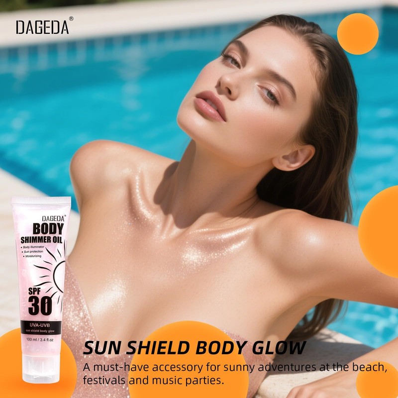 DAGEDA Body Shimmer Oil, SPF 30 Broad Spectrum Glitter Sunscreen