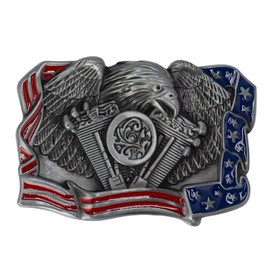 Longcreek American Flag Belt Buckle White Head Pygarge for Men Belt Buckle Nordic Eagle Head Western Cowboy Punk Rock, silver