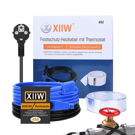 4M Antifreeze Heating Cable with Thermostat, 230 V Heating Cable, Pipe Heating 16 W/M for Water Pipe, Waterproof Heat Transfer Heating Cable for Pipes