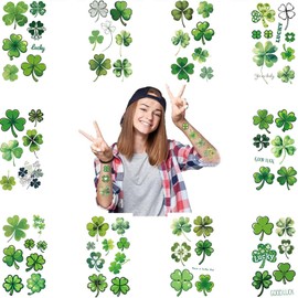 St. Patrick's Day Temporary Tattoos 80 Pcs Shamrock Tattoo Stickers for Kids 10 Sheets Irish Saint Patricks Make up Fake Face Stickers Waterproof Clover Decorations Accessories for Boys Girls