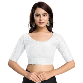 Trendmalls Women's Dobby Pure Cotton Elastin Stretchable Readymade Blouse (B01-Red-3XL)