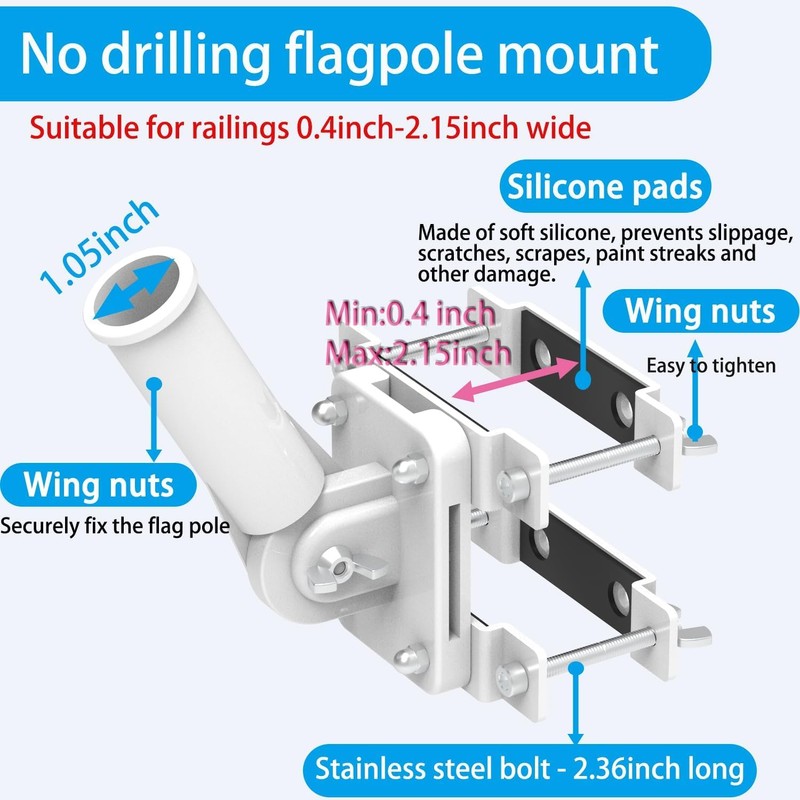 No Driling Flag Pole Holder for Railing,Flag Pole Mount for