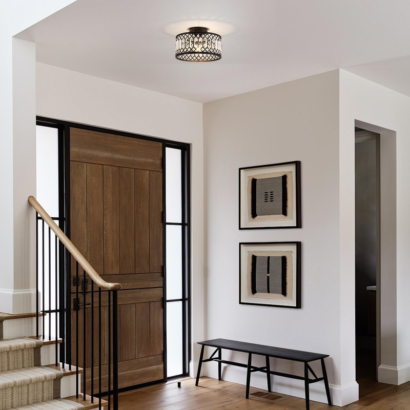 Zlepmlla Crystal Black Ceiling Light, Modern Semi Flush Mount Ceiling