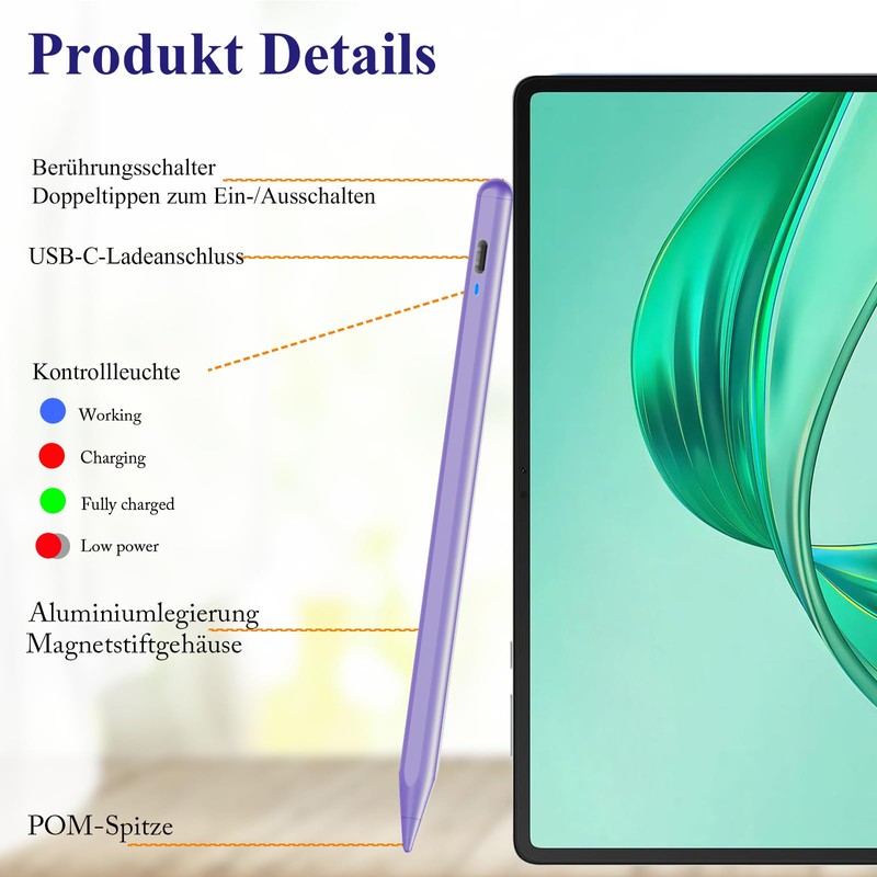 Kenkor Tablet Pen for Android, Stylus Pen for Touchscreen Purple