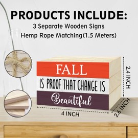 Fall Tiered Tray Decor, Thanksgiving Decorations, Mini 'Fall Is Proof The Change Is Beautiful' Faux Wood Book Stack For Earthy Cabin Kitchen, Rustic Home Shelf, Three Pieces -B14
