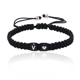 Initial A-Z Armband mit Buchstaben und Herz, Partnerarmband Geflochtenes Band verstellbarer Kette Seilarmband, Paar Geschenk für Frauen und Männer (V)