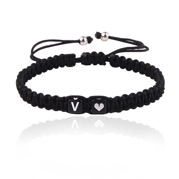 Initial A-Z Armband mit Buchstaben und Herz, Partnerarmband Geflochtenes Band