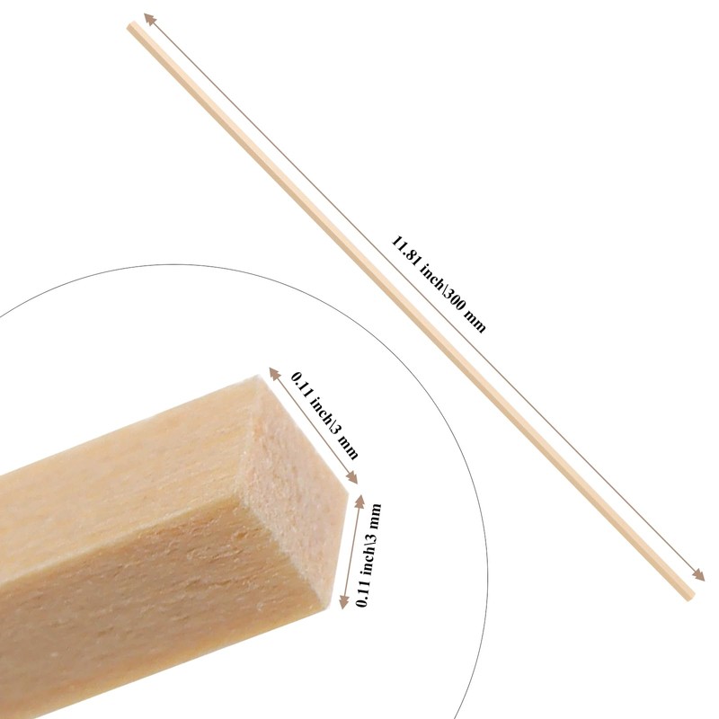JIAYUET 200 Pieces Square Wood Strips,3x3x300mm Unfinished Wooden Dowel Rods