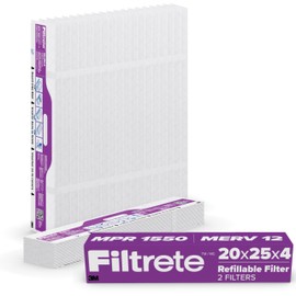Filtrete 20x25x4 Refillable Air Filter replacement, MPR 1550, MERV 12, Allergen Bacteria & Virus, 2 Pack, use with reusable air filter frame of Filtrete Refillable Air Filter Kit, for HVAC, Furnace