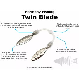 Harmony Fishing – Twin Blade Slip-On Spinner Blades for Fishing Lures (6 Pack) - Willow (Silver)