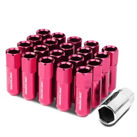 Auto Dynasty M12 x 1.25 Open End Anodized Aluminum Alloy Wheel Lug Nuts Nuts + Deep Drive Extension, Pink, 20-Piece