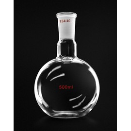 QWORK - Frasco de ebullición de fondo plano de un solo cuello de 500 ml, con junta estándar 24/40, paquete de 2 aparatos receptores de destilación de pared pesada, cristalería de laboratorio de juntas