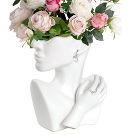 GDYOOSHOW Face Vases for Flowers Bust Planter Ceramic Head Vase Display Jewelry Rack White 9.84 Inches High Suitable for Placing on The Table or Shelf (White)