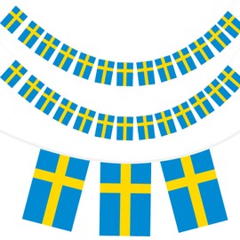 G2PLUS 11M Flag Chain Garland with 40 Sweden Flags, Sweden National Flag, 14 x 21 cm Flag Bunting for Garden Bar Decorations