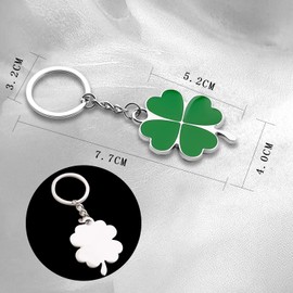 Miaija 2Pieces St.Patrick Day Shamrock Keyring Good Luck Keyring with Four Leaf Clover Fortune Charm Clover Keychain for Small Bag Gifts Family Friend