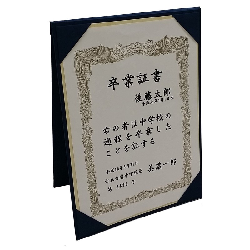 Mino Shokai 9282-08 Certificate File, Cloth, Navy, No Pad (Horizontal