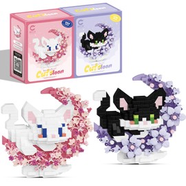 VEQENIFY Set of 2 Cat Mini Building Blocks Set, Micro Building Blocks, Toy Kit, Cute Cat Bricks, Clamping Blocks, Animals Set, Gifts (White + Black)