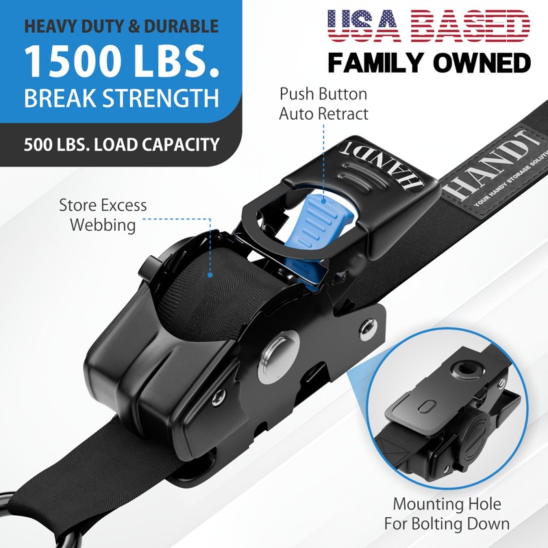 HANDT Retractable Ratchet Straps (2PK) 1in x 6ft - 1,500lb