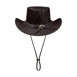 TruClothing Australian Unisex Western Cowboy Hat Real Leather Outback Riding Outlaw Classic - Brown L (59cm)