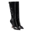 Arqa Womens Stiletto Heel Knee High Boots Pointed Toe Applique