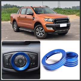 Aunginsy Car Aluminum Headlight Control Knob Cover Ring Trim Compatible with Ford Ranger 2015-2022 Centre Console Headlight Switch/4WD Switch Knob Button Covers Protection Ring Interior Accessories