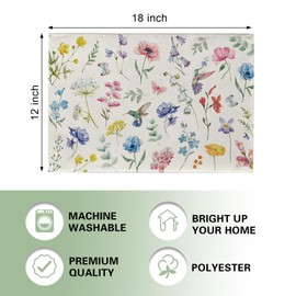 Uruney Spring Summer Wildflower Placemats Set of 4, Watercolor Flowers Hummingbirds Dining Place Mats Table Decor, Seasonal Floral Butterfly Home Kitchen Decoration 12 x 18 Inch