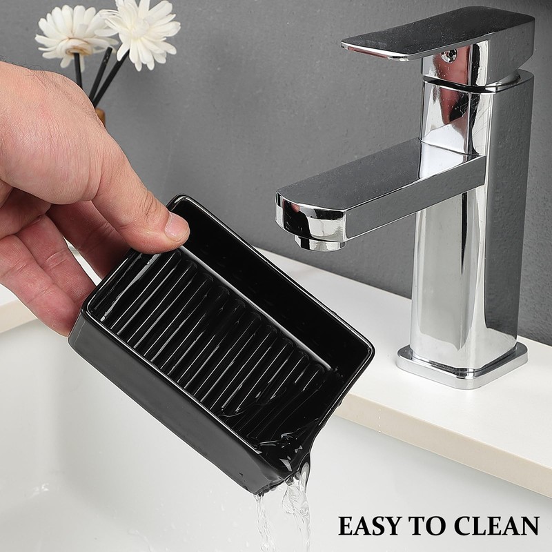 Eyrozia Black Rectangle Soap Dish - Modern Ceramic Hand Soap