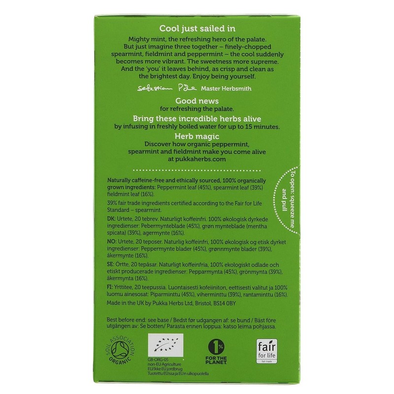 Pukka Organic Three Mint 20 Herbal Tea Sachets, 32g