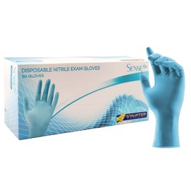 Blue Disposable Nitrile Gloves, 8 mil, Stauffer Sense8, Latex Free, 12" Long Cuff, Powder Free, Tough & Strong - Small (Box of 50)