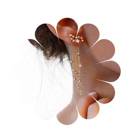 Andelaisi Boho Crystal Star Crawler Earrings Long Star Tassel Chain Earrings Gold Rhinestone Star Climber Earrings Vintage Shooting Star Dangle Earrings Jewelry for Women
