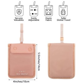 YOYI YOYI RFID Undercover Bra Wallet,Travel Pouch,Secret Pocket - Credit Cards & Money & Valuables with Adjustable,Elastic Strap Suitable for All Bra Sizes Pink -Large