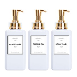 White Shampoo and Conditioner Dispenser with Gold Pump YACEYACE 16.9oz