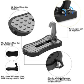 NATGIC Car Door Pedal, Car Doorstep Foot Pegs U Shaped Foot Pedal on the Roof Easy Access to Rooftop Antiskid Multifunction Universal Automobile Pedal with Safety Hammer Doorstep (16cm, Silver)
