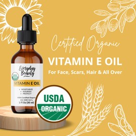 Everyday Beauty Helping You Feel Beautiful Inside And Out USDA Organic Vitamin E Oil Blend for Face, Skin & Hair - 100% Natural 42,500 IU. Non-GMO, D-alpha tocopherol. For Scars, Wrinkles & Dry Skin.