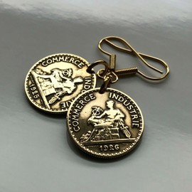 1926 France 50 Cent coin Women's earrings French Mercury god of commerce Paris Lyon Marseille Lille Toulouse Bordeaux Nantes Strasbourg Montpellier Rennes Reims Avignon Le Havre Saint-Etienne e000031