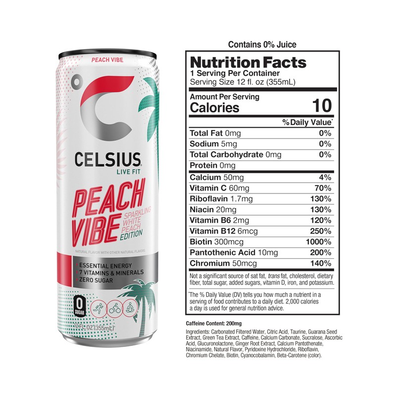 CELSIUS CELSIUS Sparkling Peach Vibe, Functional Essential Energy Drink 12