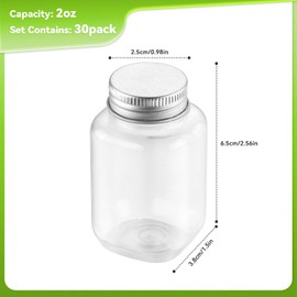 novelinks 2oz Mason Jar With Lid Plastic Small Jars With Lids 2 oz Mini Jars 2 oz for Honey Jam Spice Beads (Silver Lid, 30 Pack 2 Ounce)