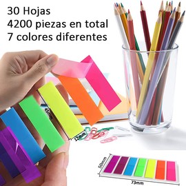 4200 Pzs Etiquetas Adhesivas de Colores para Marcar Páginas, Notas Adhesivas Transparentes, Banderas de Neón Removibles para lectura, aprendizaje, registrar y distinguir, 30 juegos, 7 colores
