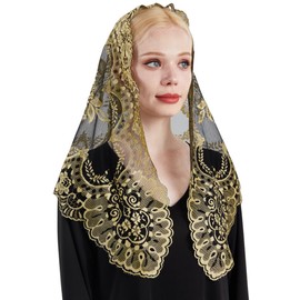 L'EEREYDAS Traditional Triangle Catholic Chapel Mantilla Veils for Women - Vintage Floral Lace Embroidery, Spanish Style Latin Mass Cathedral Head Covering Veil for Church