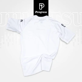 Progress Jiu Jitsu Academy Short SleeveRashguard | Flexible and Durable BJJ Rash Guard | Moisture-Wicking Compression Tops for Men and Women | 80% Polyester/20% Spandex White XXL