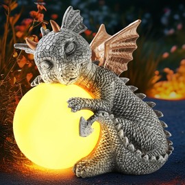 Euiroet 8.6" Solar Dragon Garden Statue,LED Figurine Light,Resin Outdoor Sculpture,Solar Patio Accent Decor,Night Garden Statue,Powered Sculpture Yard Art,Landscape Decor,Path Light Ornament