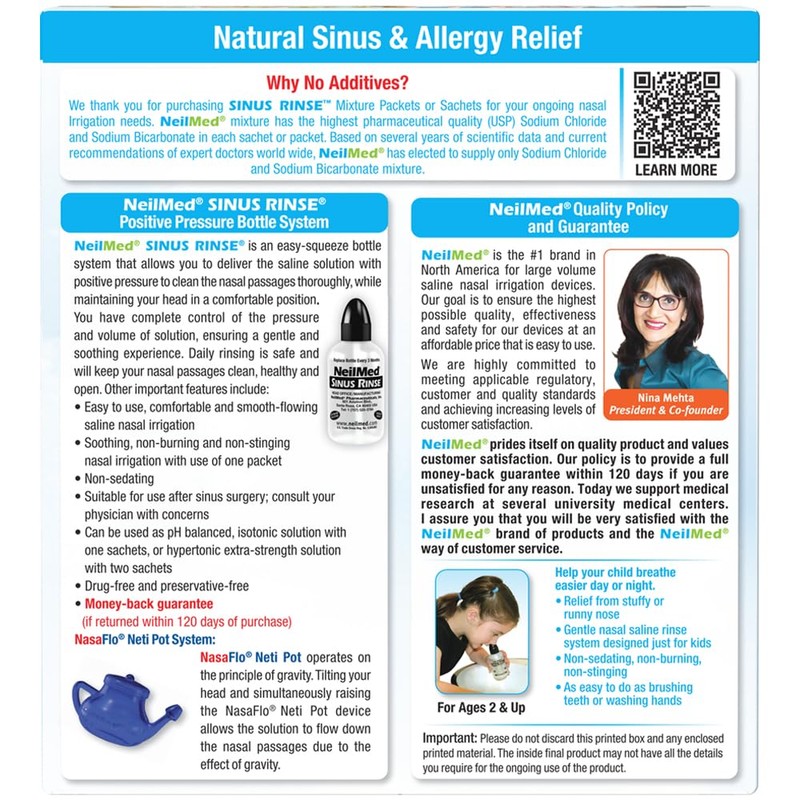 Neilmed's Sinus Rinse, Pediatric, Complete Saline Nasal Rinse Kit 60