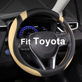 West Llama Customized Auto Car Steering Wheel Cover for Toyota Rav4 Corolla Camry Highlander (Black+Beige-Standard Size)