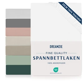 Dreamzie Fitted Sheet 200 x 200 cm - 35 cm Deep Pocket - 100% Microfibre Bed Sheet - White, Tested for Harmful Substances (Oeko Tex), Bed Sheet with Elastic Band